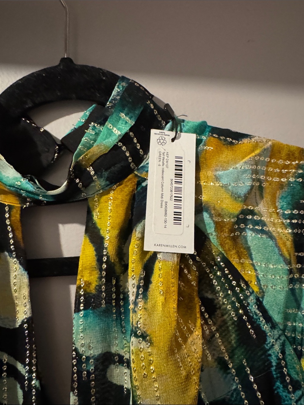 Karen Millen Teal, Black & Gold Abstract Print Long Sleeve Maxi Dress - Picture 3 of 5
